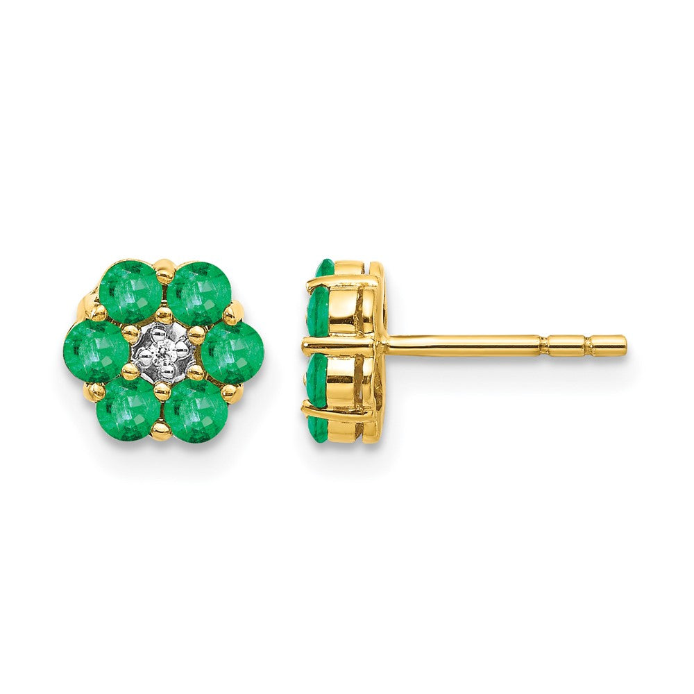 14k and White Rhodium Emerald and Diamond Floral Post Earrings