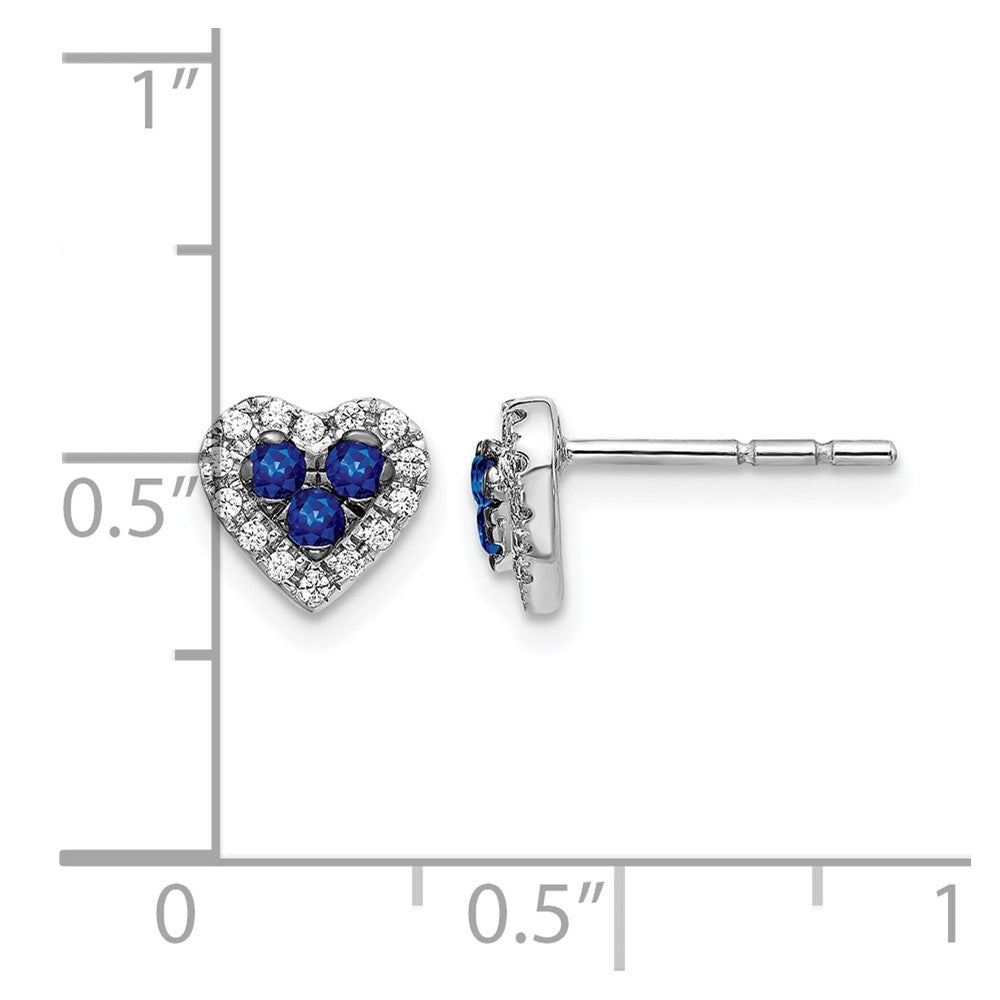 14k White Gold Sapphire Cluster and Diamond Halo Heart Post Earrings