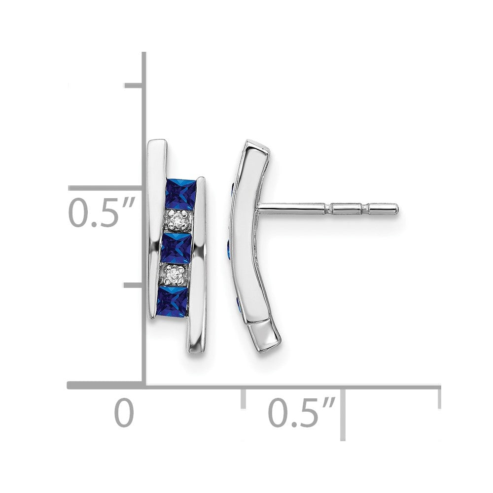14k White Gold Princess Sapphire and Diamond Post Earrings