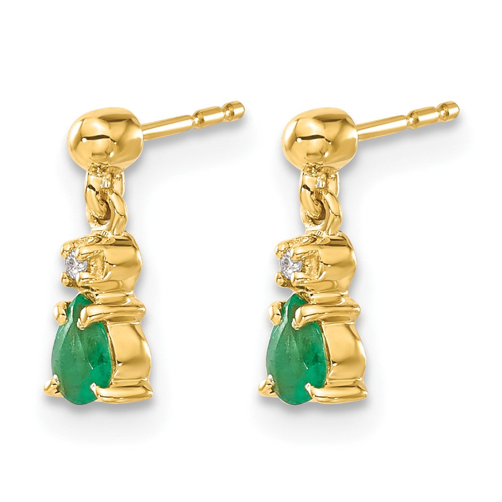 14k 4x3mm Pear Emerald and Diamond Dangle Post Earrings