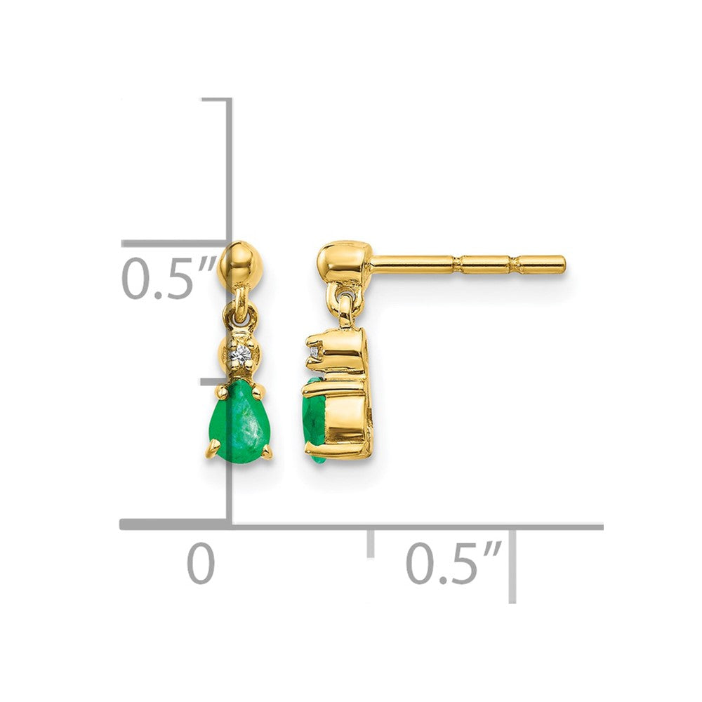 14k 4x3mm Pear Emerald and Diamond Dangle Post Earrings
