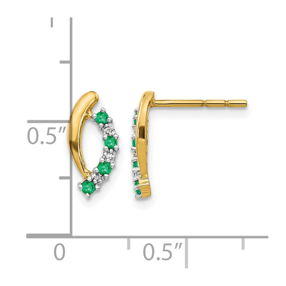 14k Emerald and Diamond Curved Post Earrings