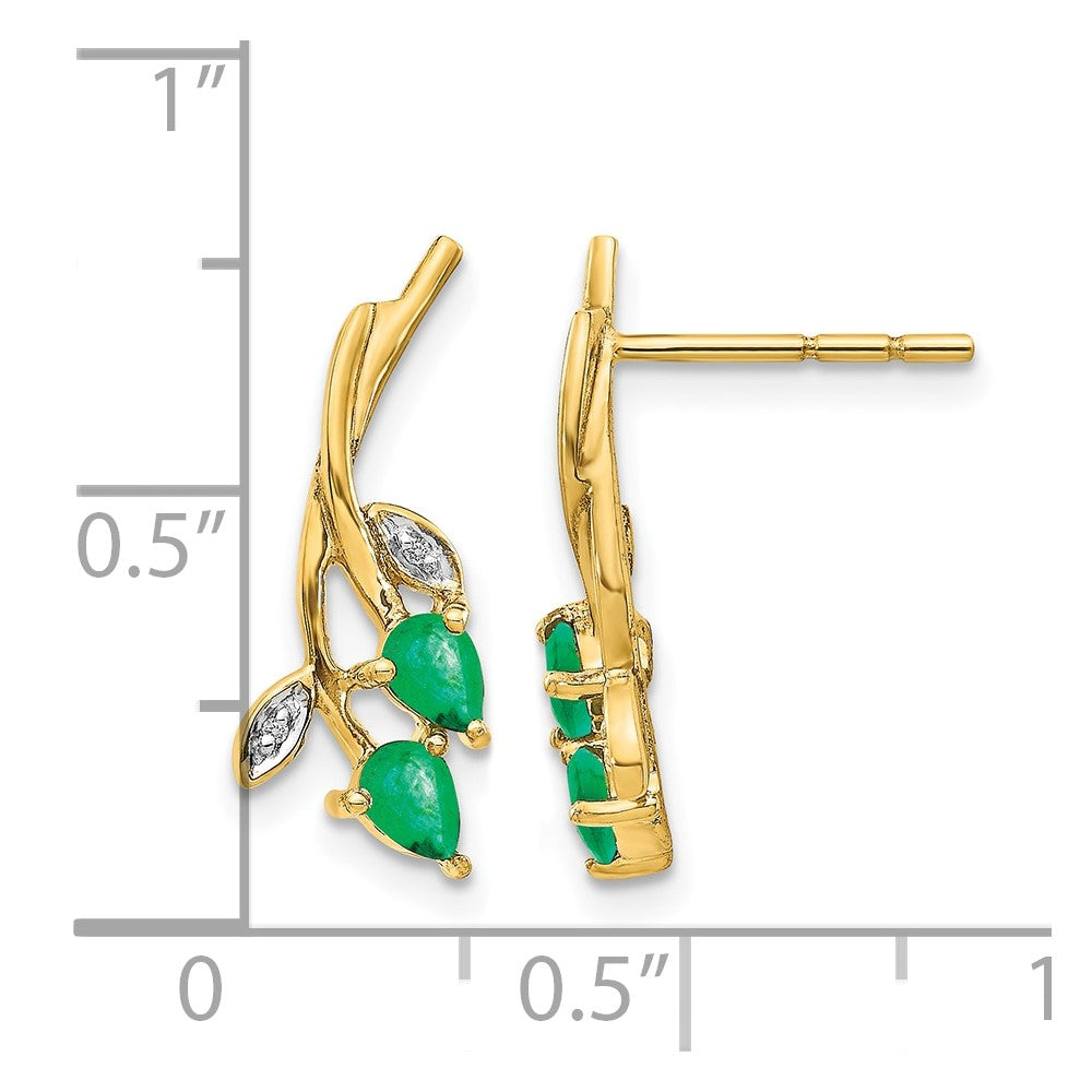 14k Diamond and Pear Emerald Floral Post Earrings