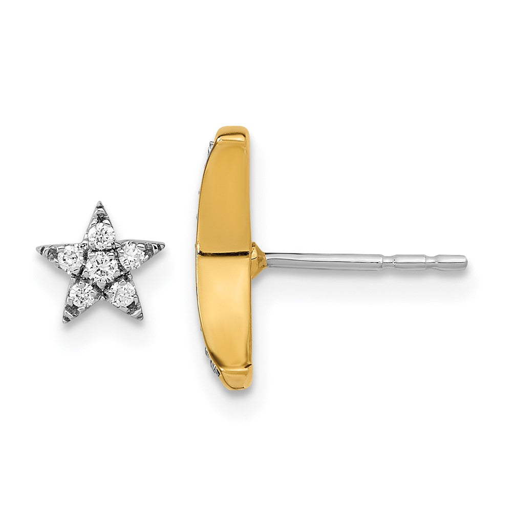 14k Two-tone Moon andStar Diamond Mis-match Post Earrings