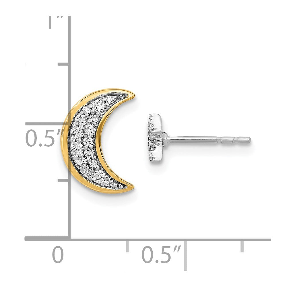 14k Two-tone Moon andStar Diamond Mis-match Post Earrings