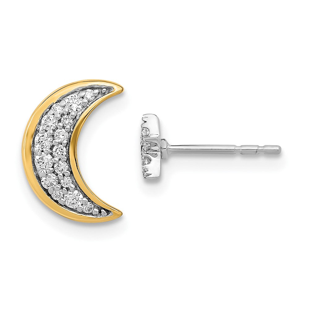 14k Two-tone Moon andStar Diamond Mis-match Post Earrings