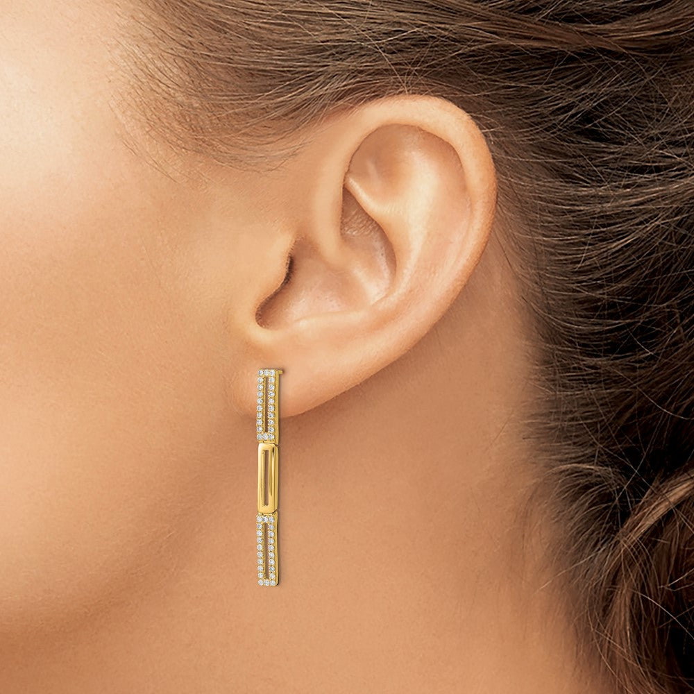 14k Polished 3 Rectangle Link 1/2 carat Diamond Post Earrings