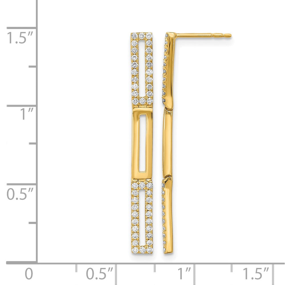 14k Polished 3 Rectangle Link 1/2 carat Diamond Post Earrings