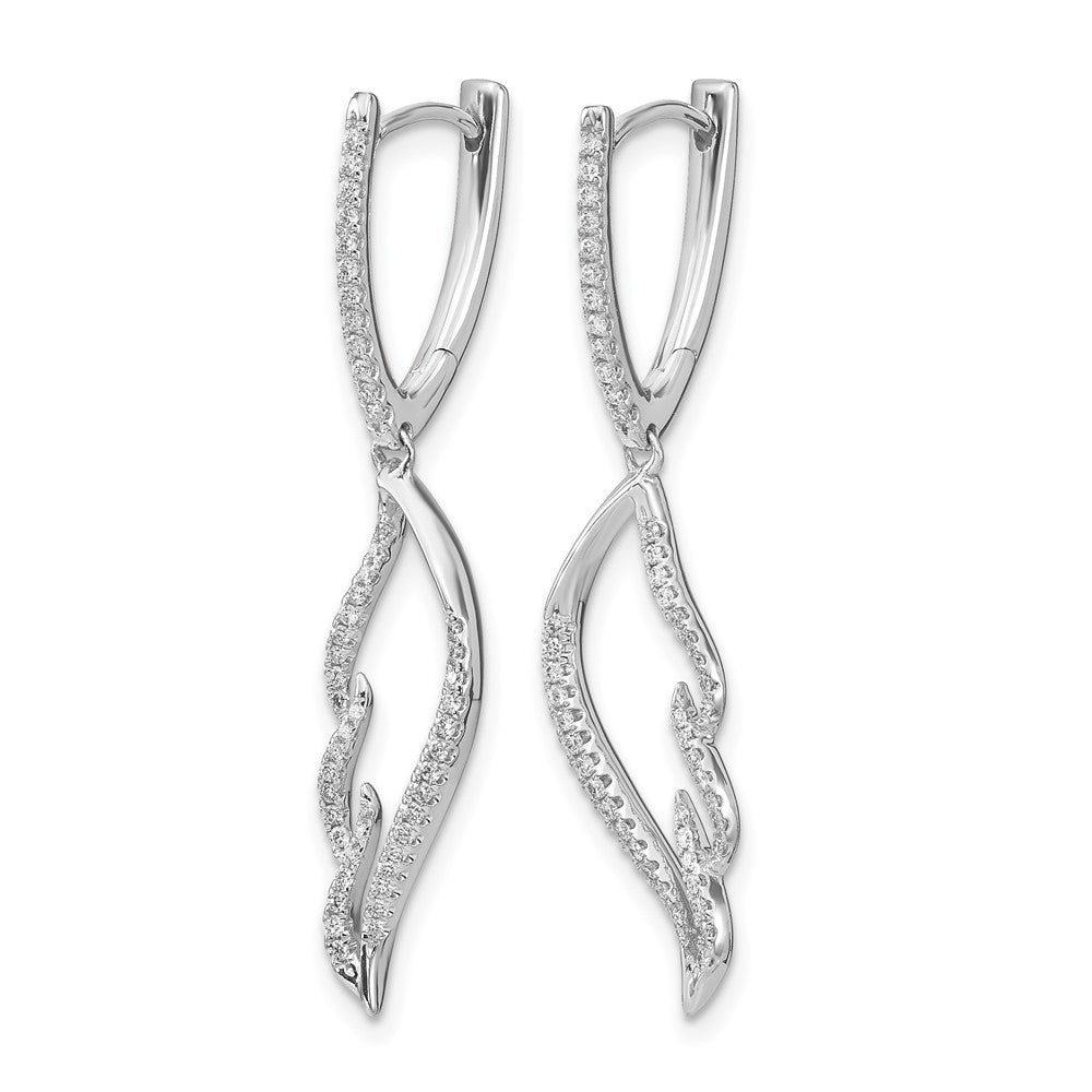 14k White Gold Diamond Wing Hinged Hoop Dangle Earrings