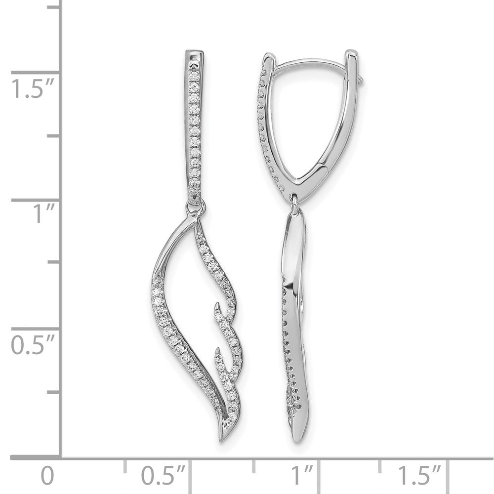 14k White Gold Diamond Wing Hinged Hoop Dangle Earrings