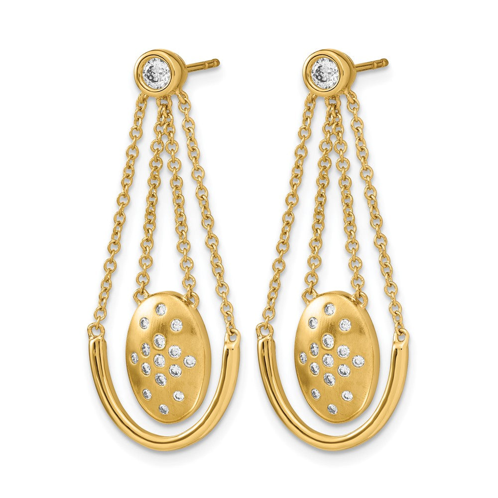 14k Satin/Polished 1/3 carat Diamond Oval with Chain Dangle Post Earrings