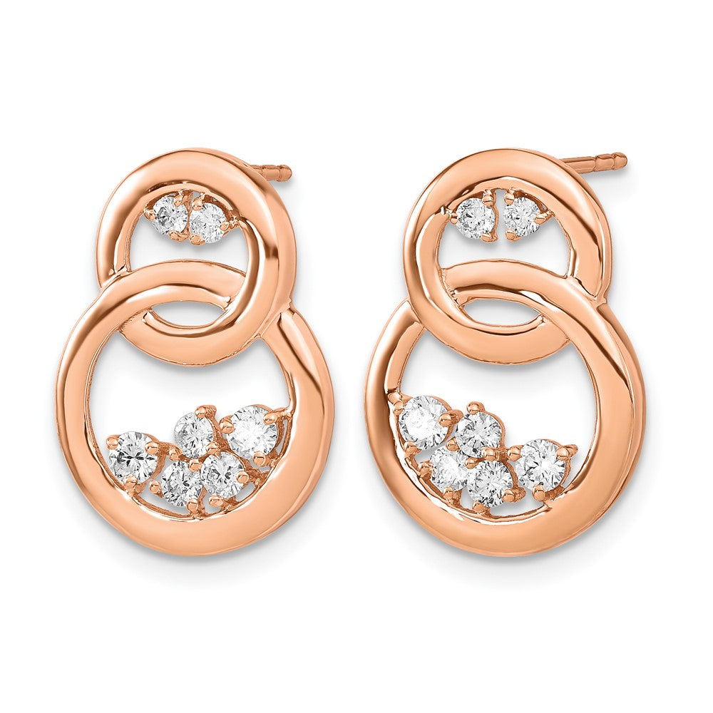 14k Rose Gold Polished 1/2 carat Diamond Double Circle Post Earrings