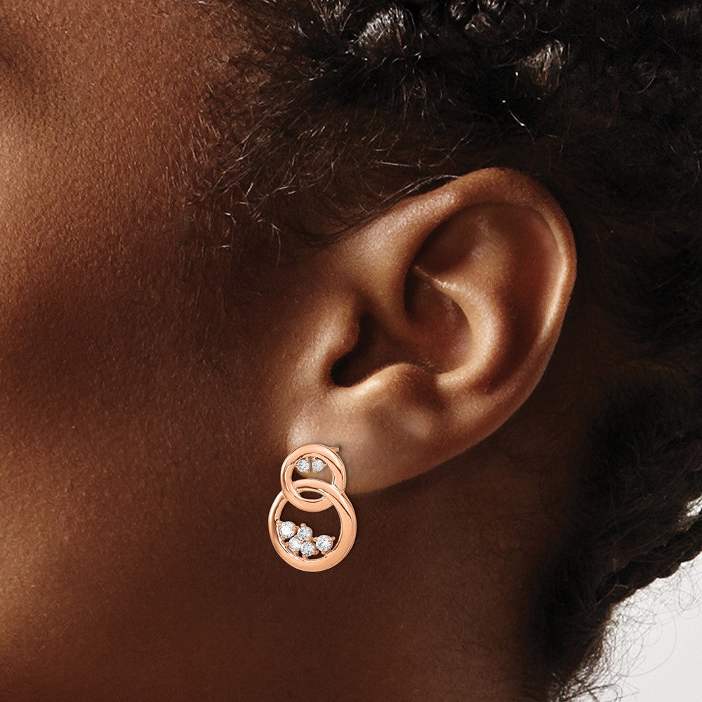 14k Rose Gold Polished 1/2 carat Diamond Double Circle Post Earrings