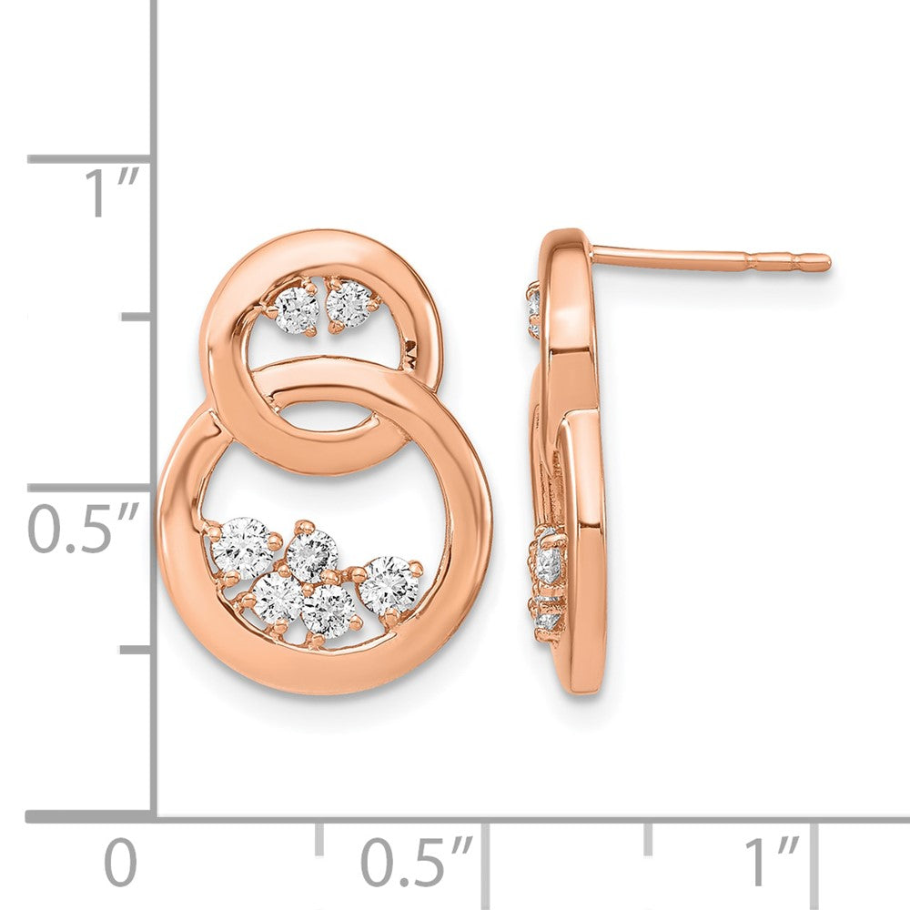 14k Rose Gold Polished 1/2 carat Diamond Double Circle Post Earrings