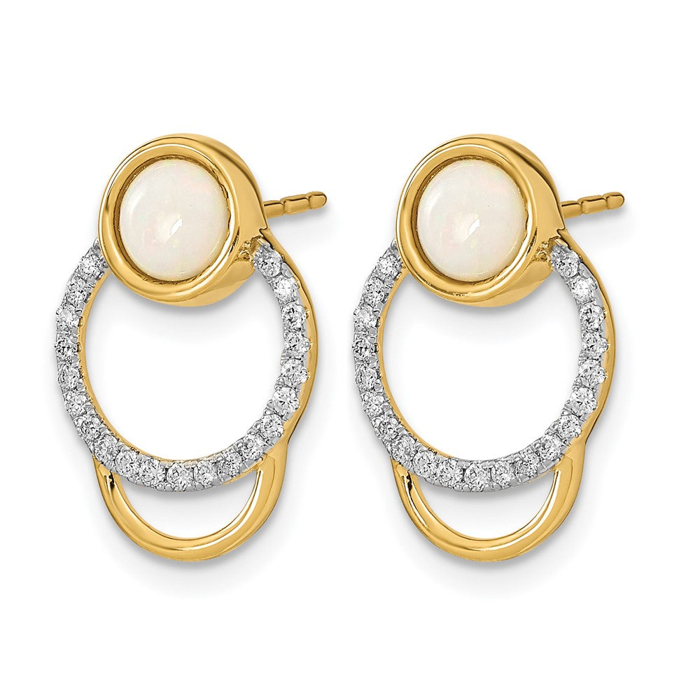 14k Polished 1/5 carat Diamond and Opal Circle Post Earrings