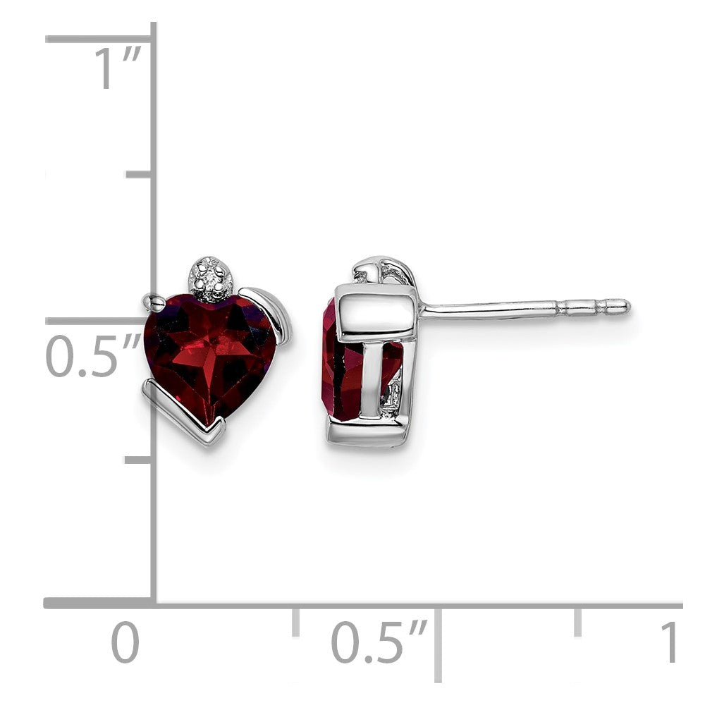 14k White Gold 6mm Heart Garnet and Diamond Post Earrings