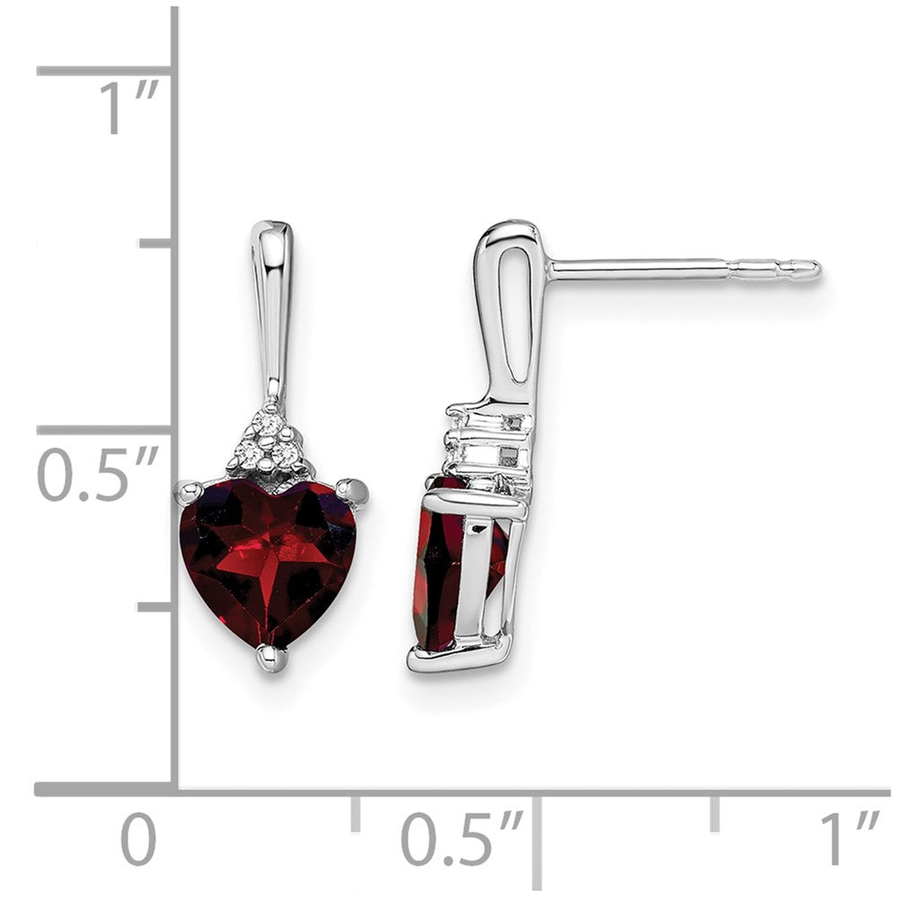 14k White Gold 6mm Heart Garnet and Diamond Post Earrings