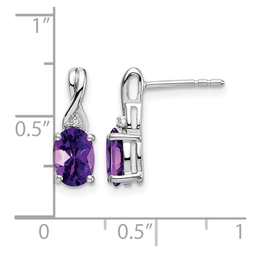 14k White Gold 7x5mm Oval Amethyst and Diamond Post Earrings