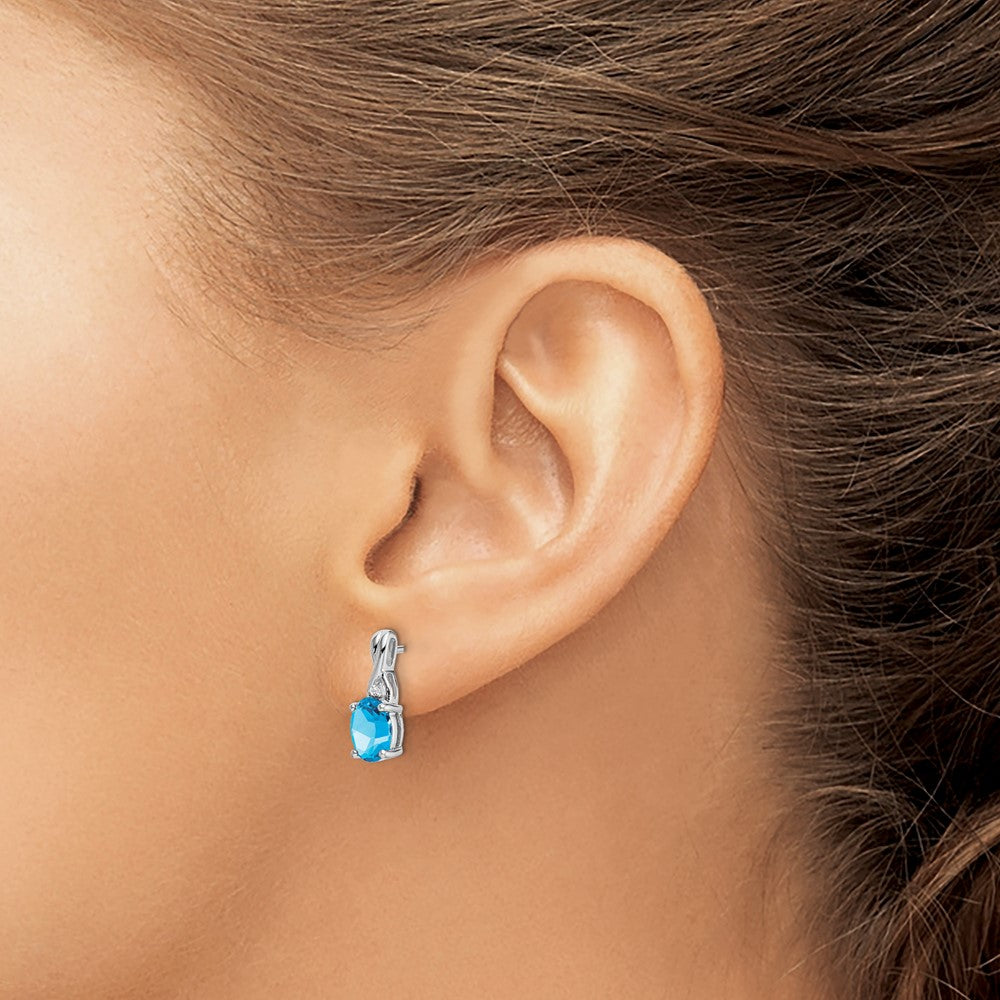 14k White Gold 7x5mm Oval Blue Topaz and Diamond Post Earrings