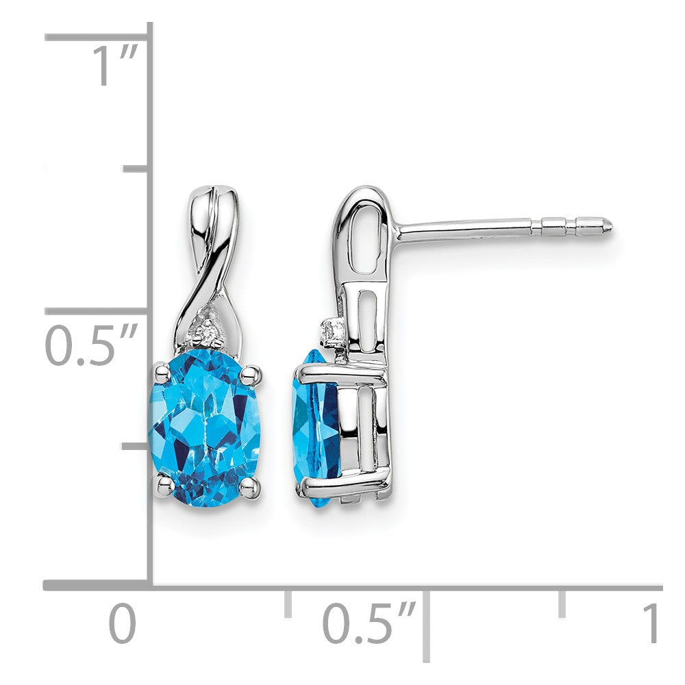 14k White Gold 7x5mm Oval Blue Topaz and Diamond Post Earrings