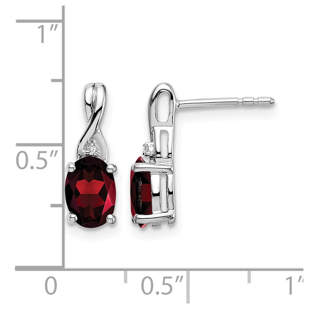 14k White Gold 7x5mm Oval Garnet and Diamond Post Earrings