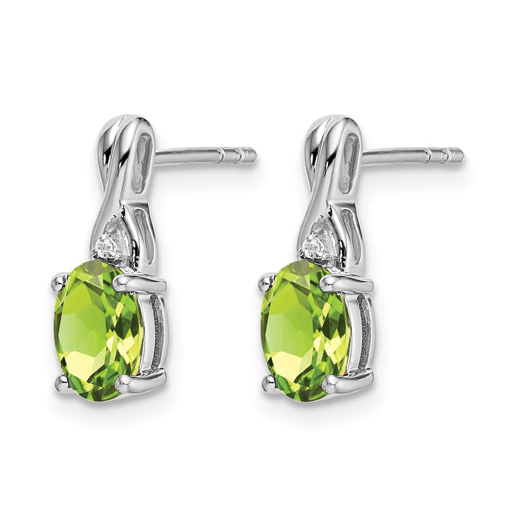 14k White Gold 7x5mm Oval Peridot and Diamond Post Earrings
