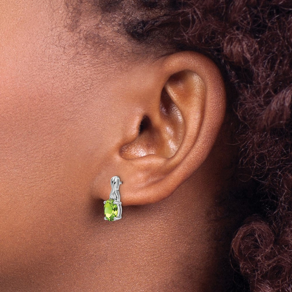 14k White Gold 7x5mm Oval Peridot and Diamond Post Earrings
