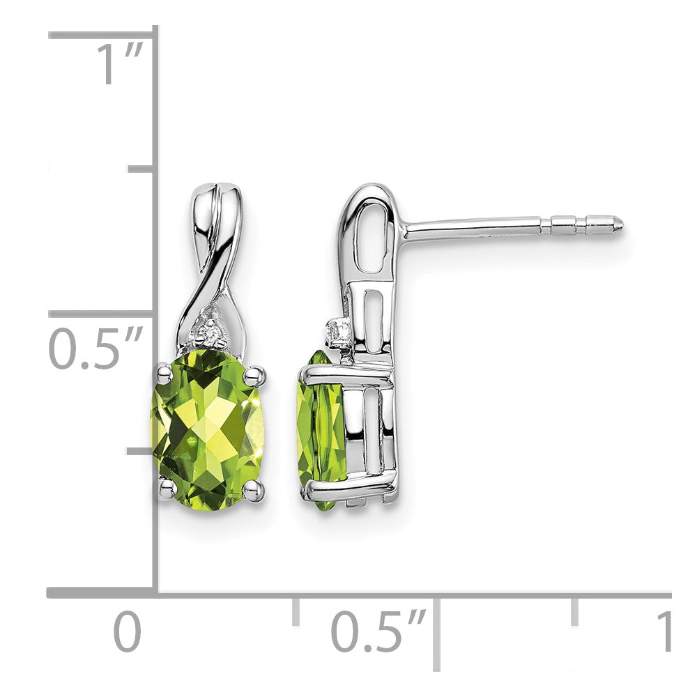 14k White Gold 7x5mm Oval Peridot and Diamond Post Earrings