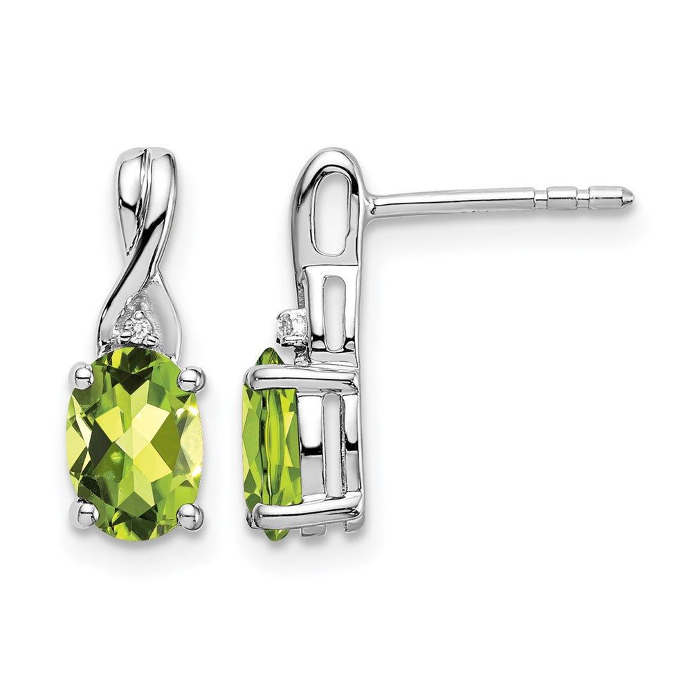 14k White Gold 7x5mm Oval Peridot and Diamond Post Earrings