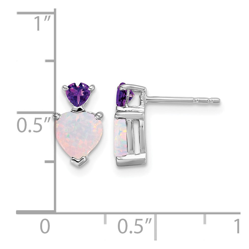 14k White Gold 6mm Heart Lab Created Opal and Amethyst Post Earrings