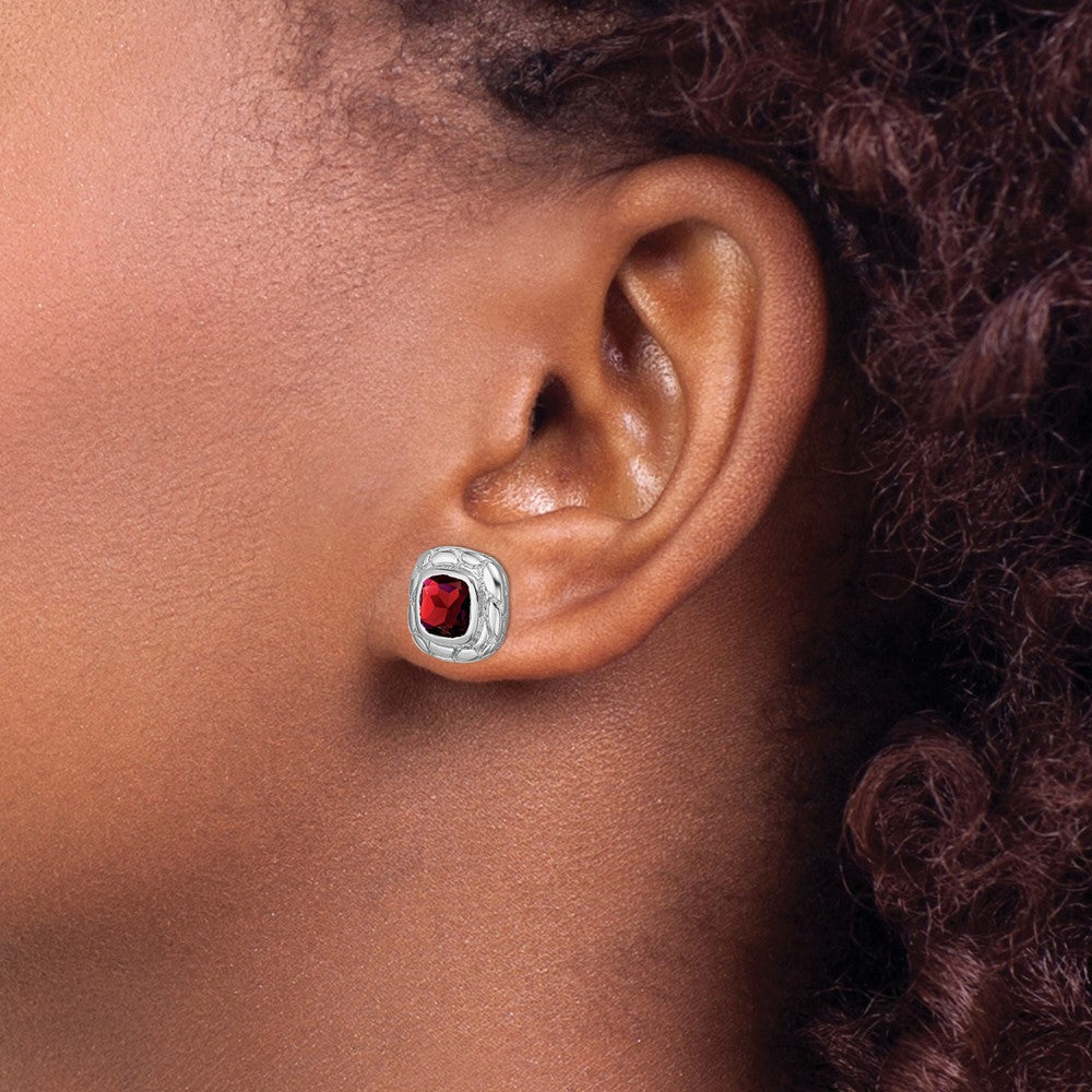 Sterling Silver Rhodium Plated Garnet Earrings