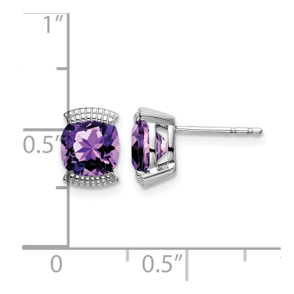 14k White Gold 6mm Cushion Amethyst Post Earrings