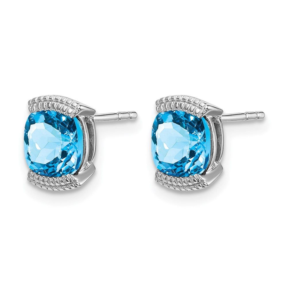 14k White Gold 6mm Cushion Blue Topaz Post Earrings
