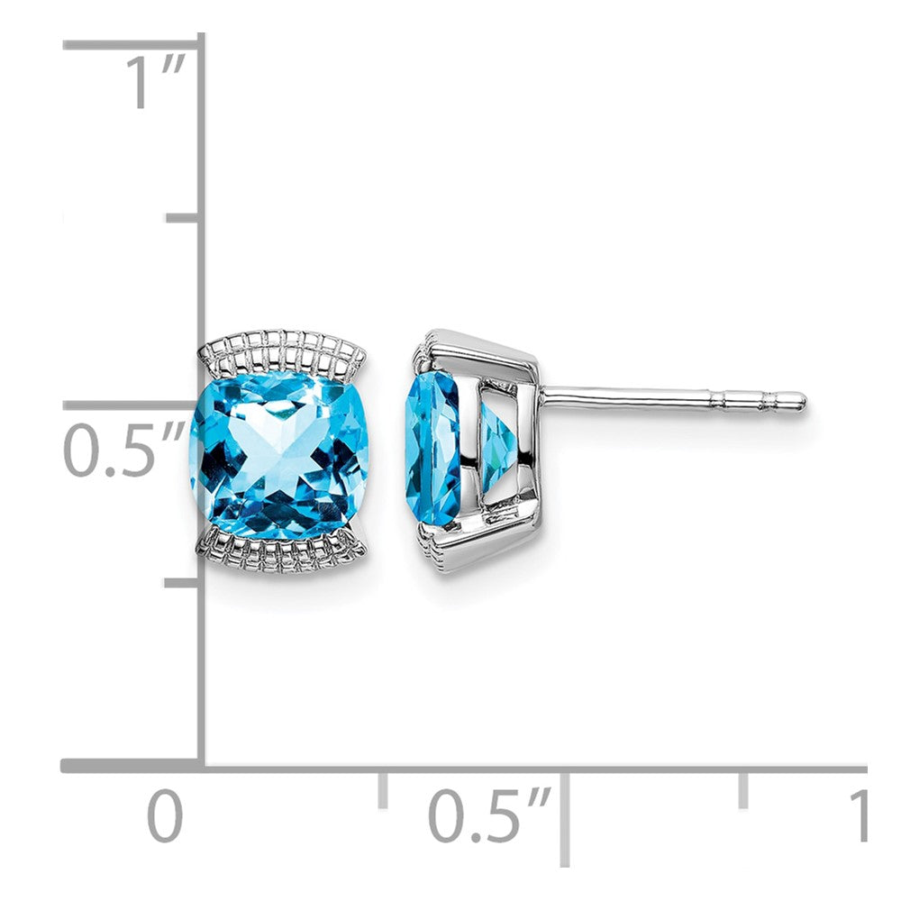 14k White Gold 6mm Cushion Blue Topaz Post Earrings