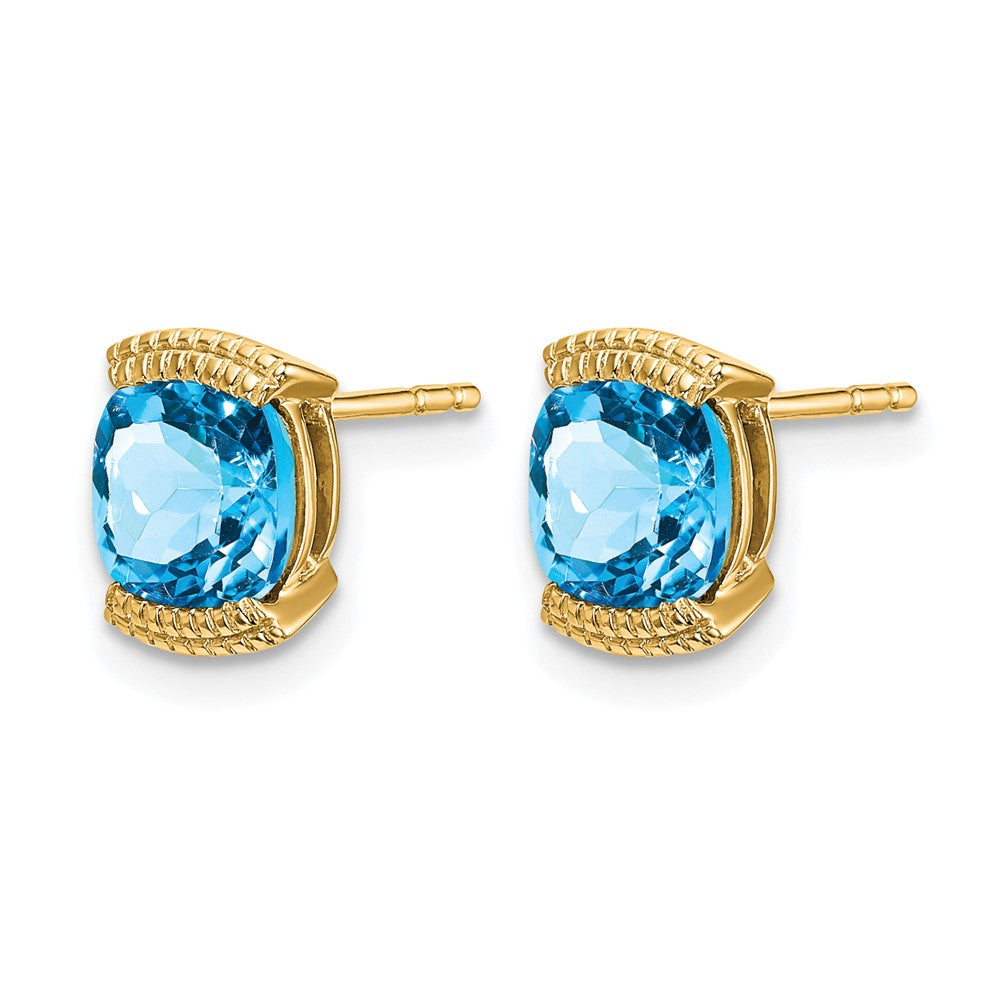 14k 6mm Cushion Blue Topaz Post Earrings