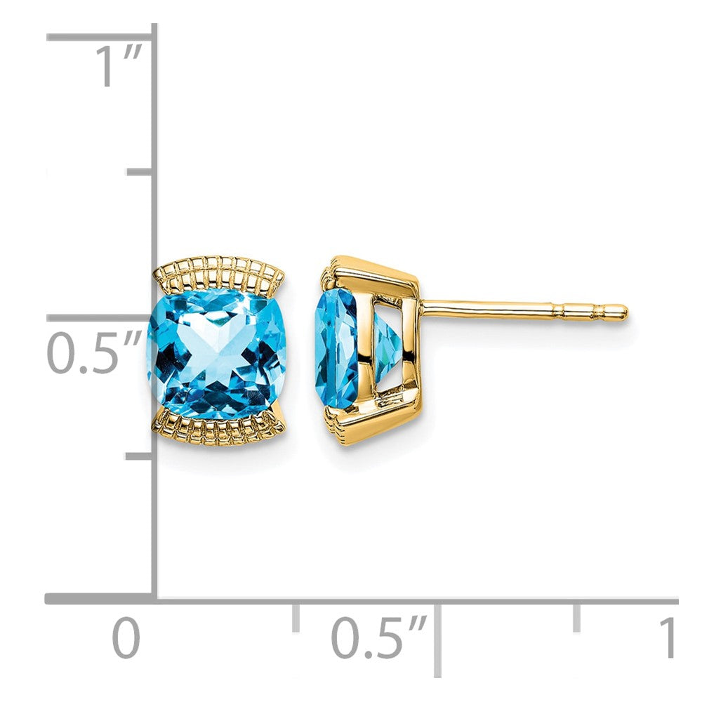 14k 6mm Cushion Blue Topaz Post Earrings