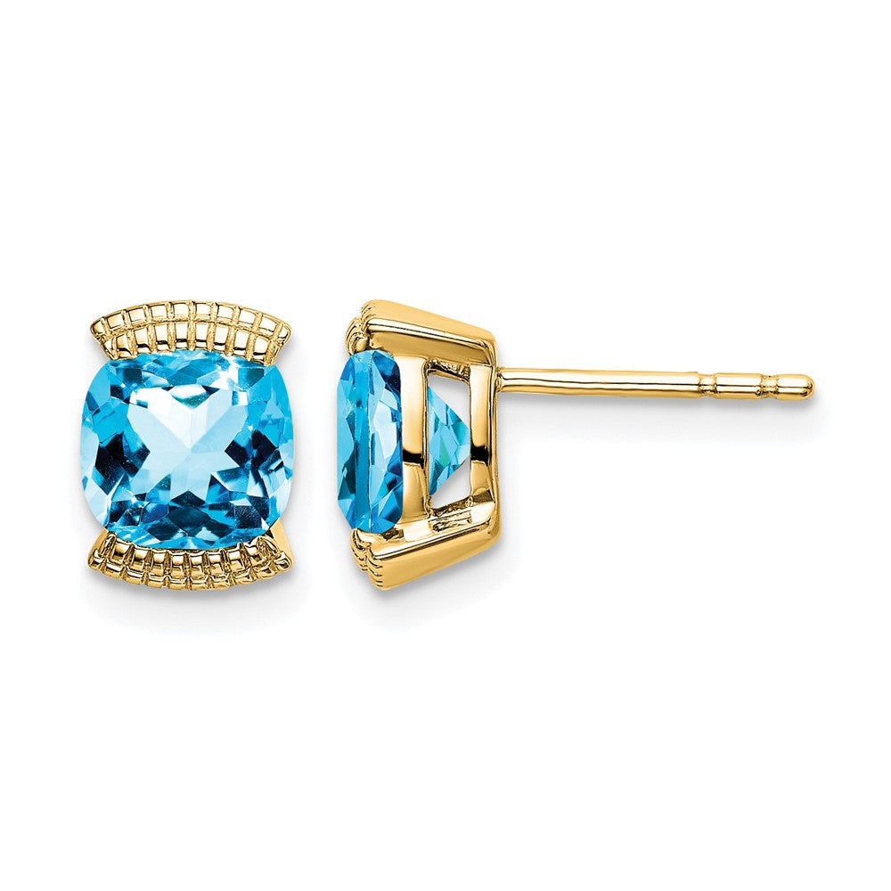 14k 6mm Cushion Blue Topaz Post Earrings