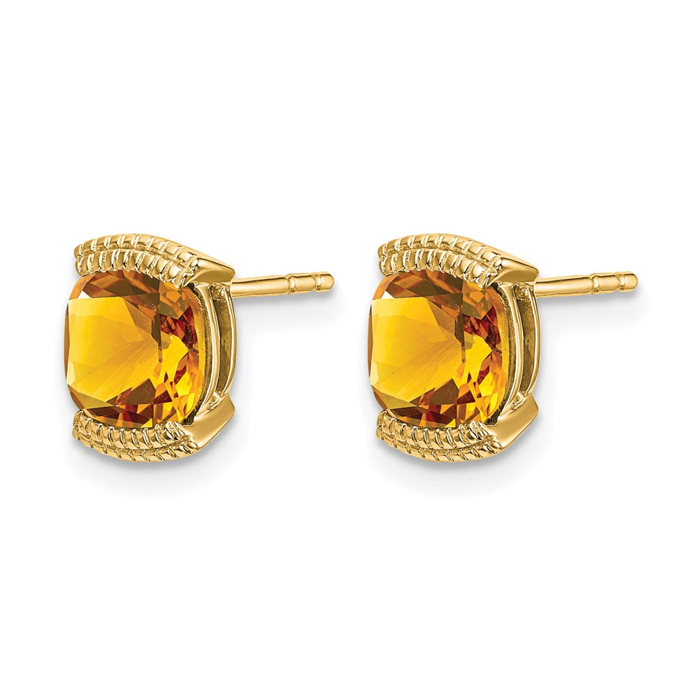 14k 6mm Cushion Citrine Post Earrings