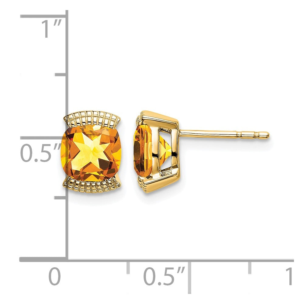 14k 6mm Cushion Citrine Post Earrings