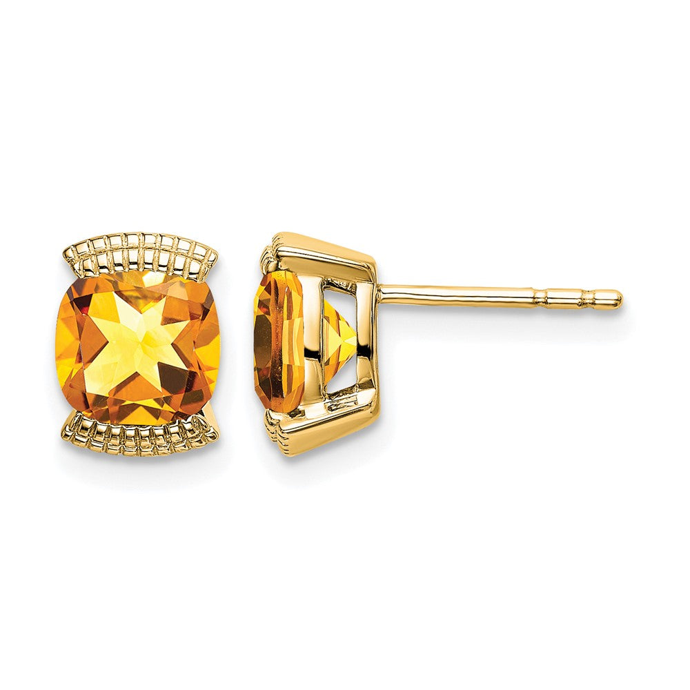 14k 6mm Cushion Citrine Post Earrings
