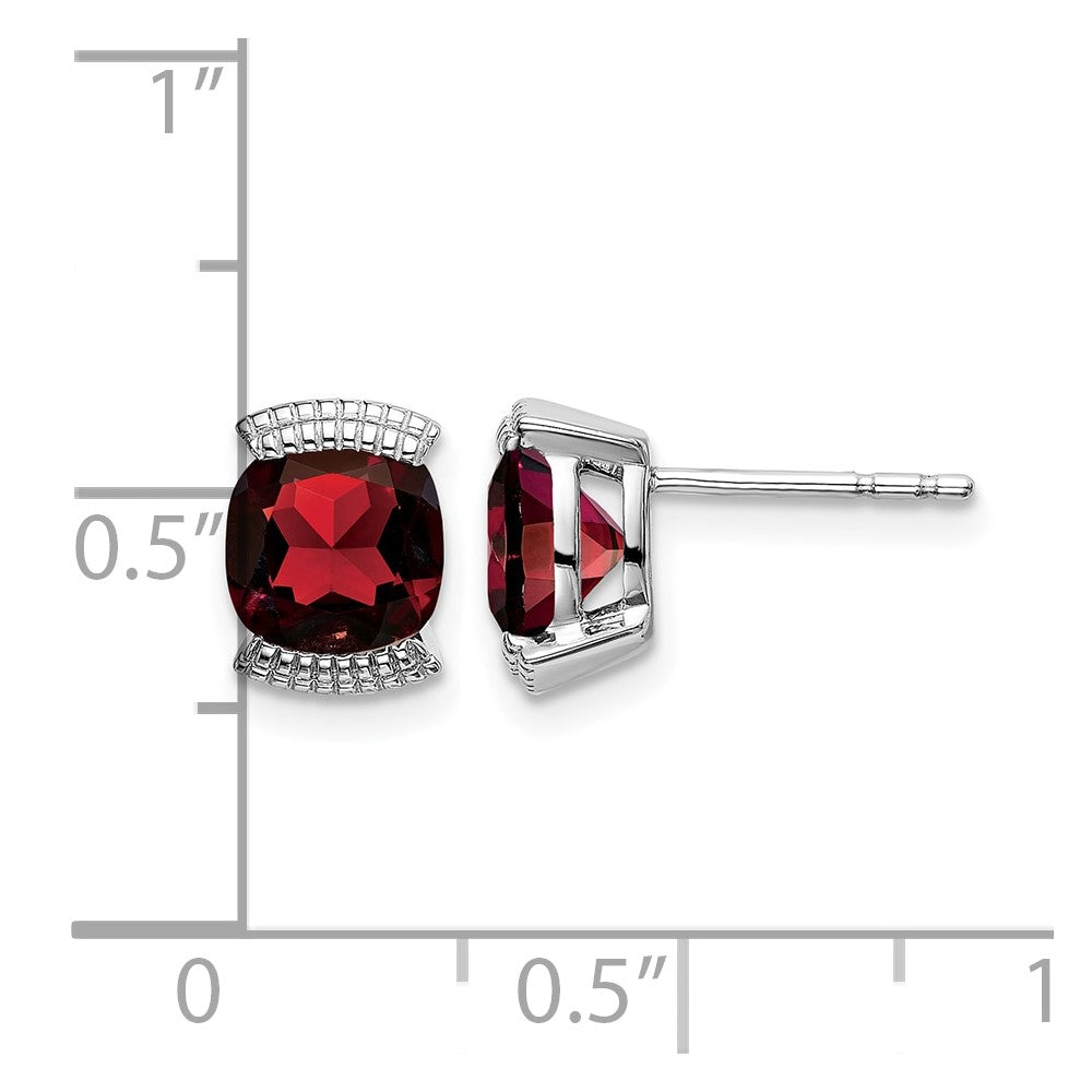 14k White Gold 6mm Cushion Garnet Post Earrings