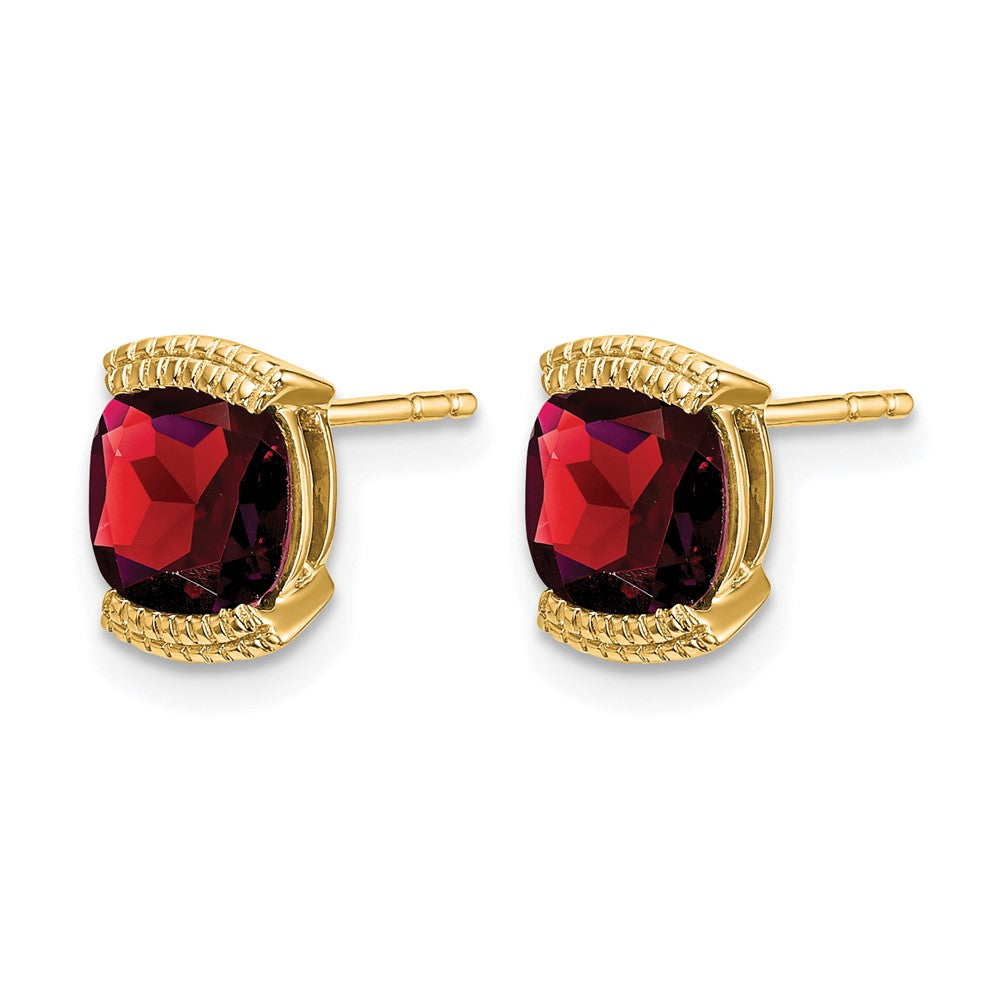 14k 6mm Cushion Garnet Post Earrings