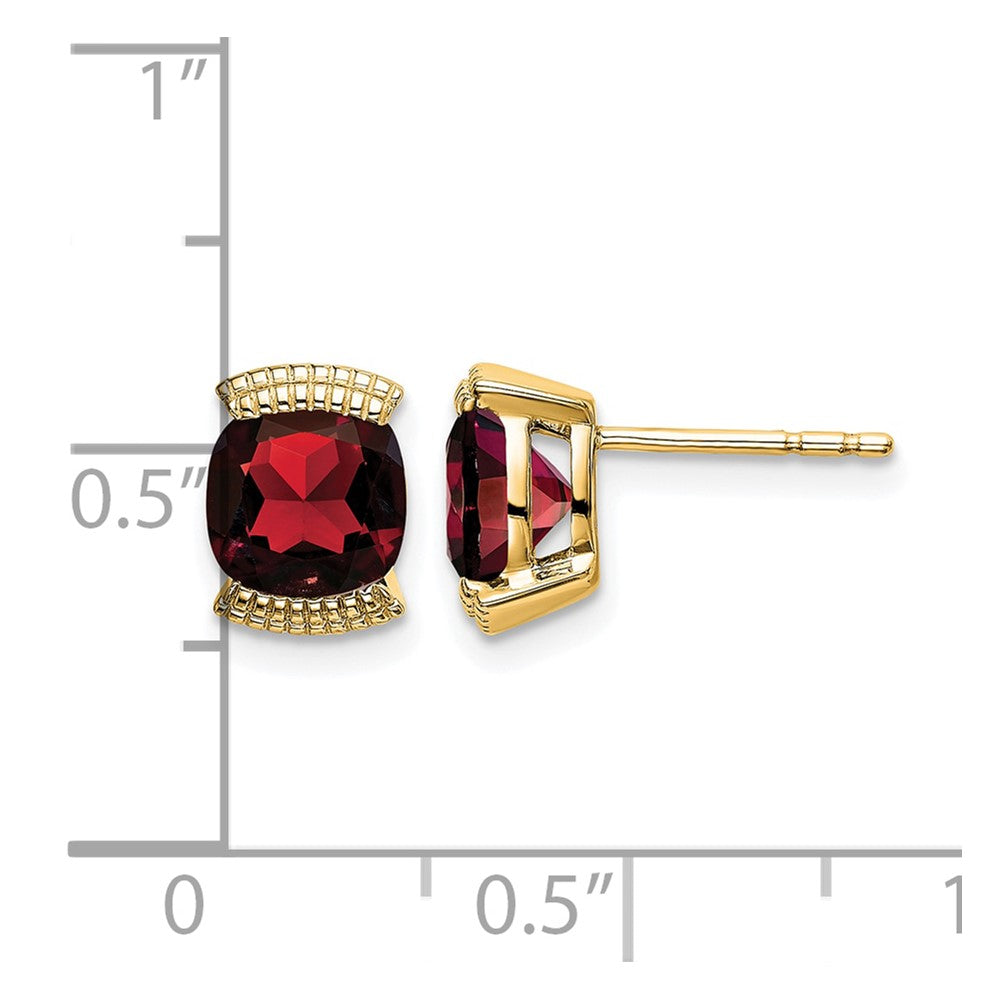 14k 6mm Cushion Garnet Post Earrings