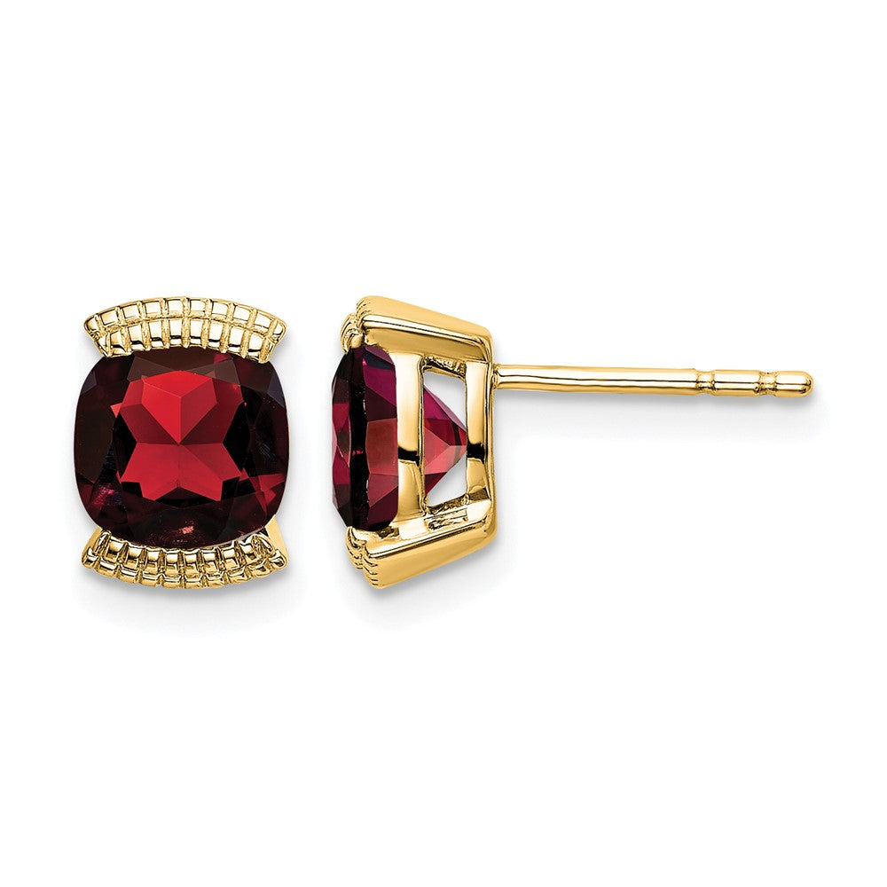 14k 6mm Cushion Garnet Post Earrings