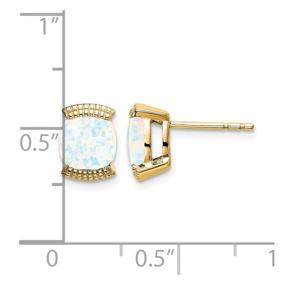 14k 6mm Cushion Lab Created Opal Post Earrings