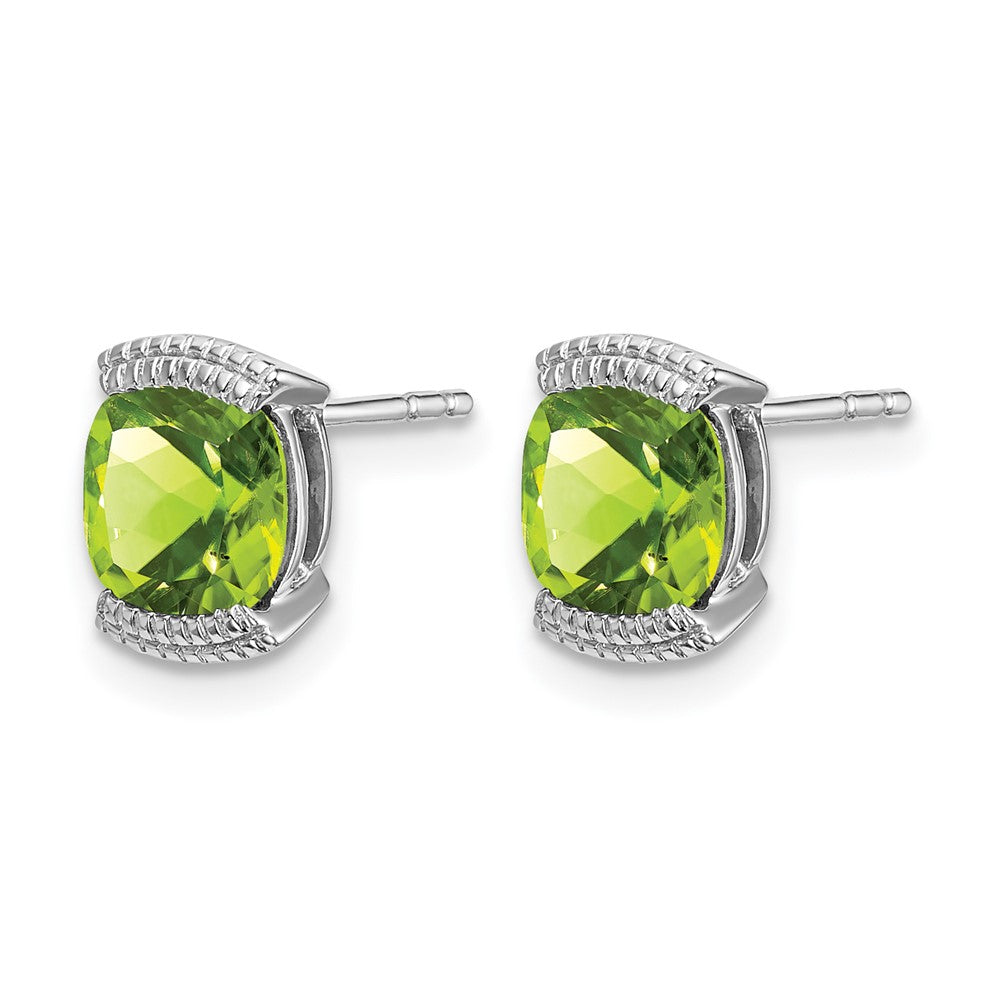 14k White Gold 6mm Cushion Peridot Post Earrings