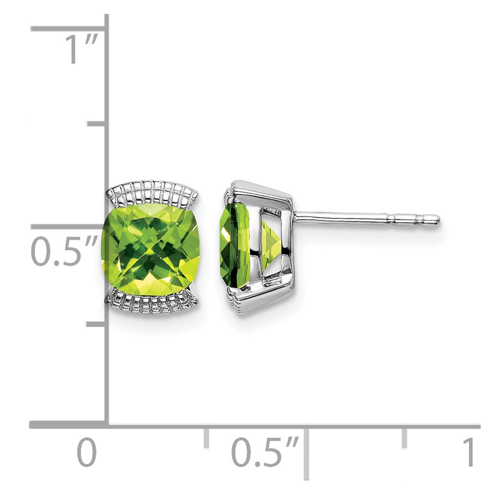 14k White Gold 6mm Cushion Peridot Post Earrings