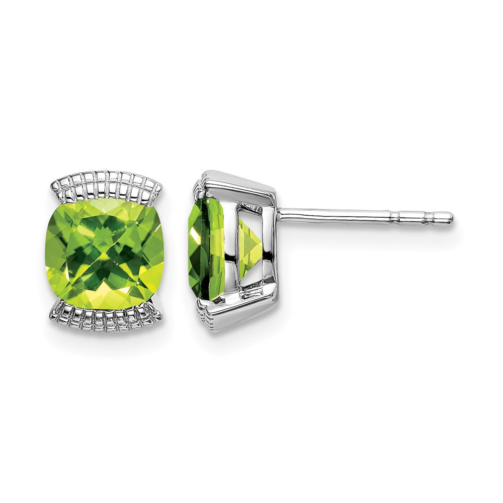 14k White Gold 6mm Cushion Peridot Post Earrings