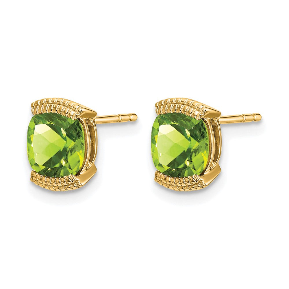 14k 6mm Cushion Peridot Post Earrings