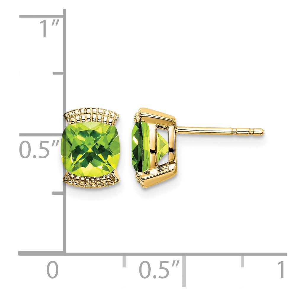14k 6mm Cushion Peridot Post Earrings